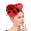 Red Apricot Scalloped and side swept Sinamay Fascinator With Flower Cocktail